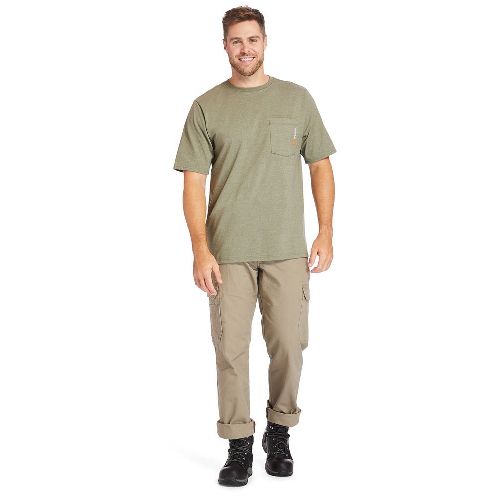 Timberland Μπλουζάκια Ανδρικα Ελιά - Pro® Big & Tall Base Plate Short-Sleeve - Greece 8736205-CS